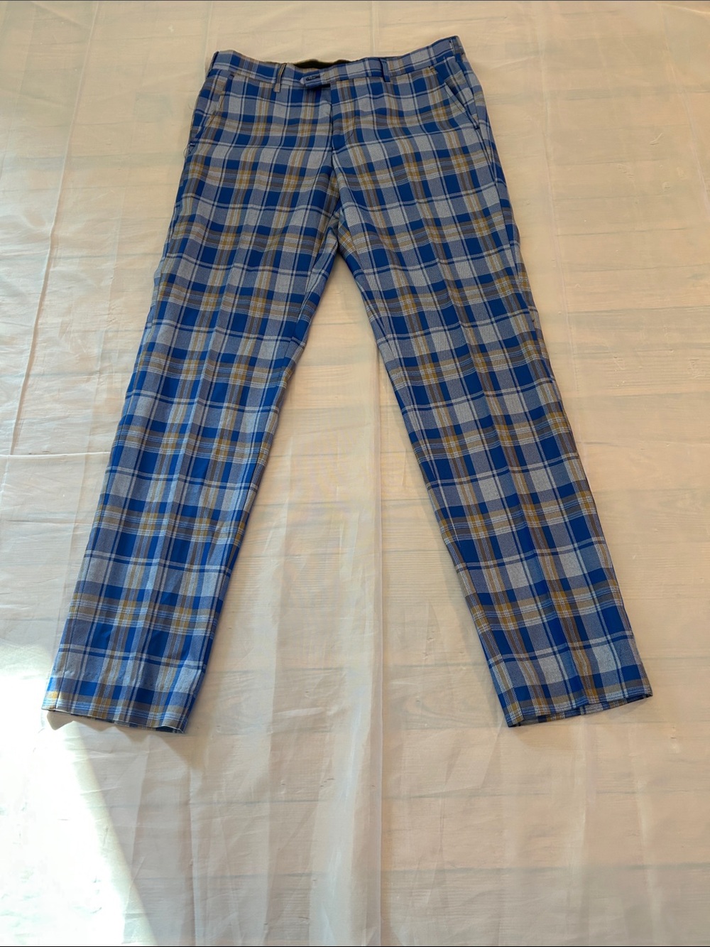 Cielo Blue and Gray Plaid Men's Chinos